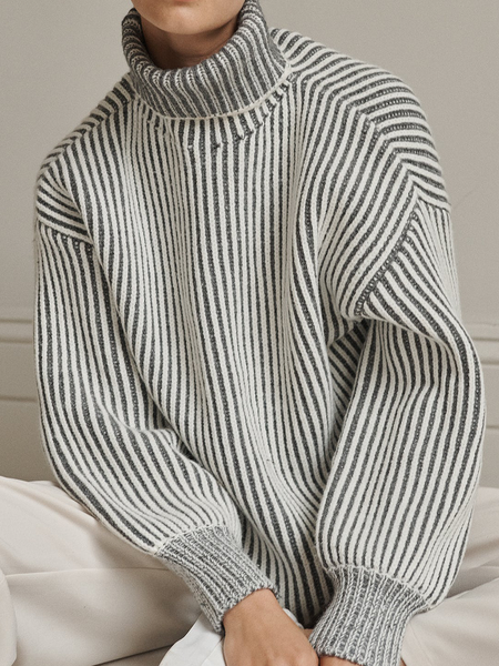 

Striped Loose Wool/Knitting Sweater, Gray, Pullovers