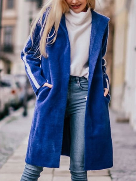 

Plain Casual Hoodie Overcoat, Blue, Outerwear