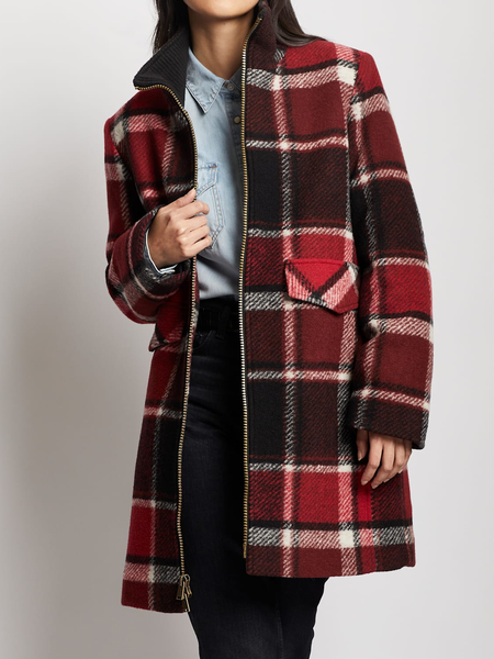 

Red Plaid Woolen Loose Casual Overcoat, Clothing