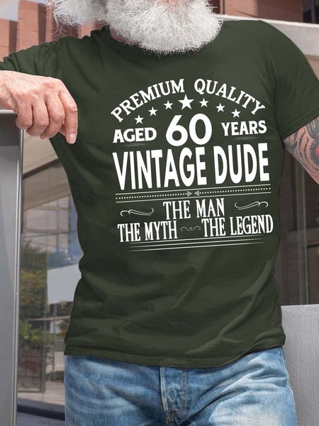 

Men Premium Quality Aged 60 Years Vintage Dude The Man The Myth The Legend Crew Neck Text Letters Casual T-Shirt, Deep green, T-shirts