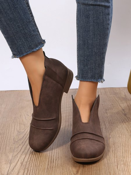 

Vintage Simple Pleated Ankle Boots, Brown, Boots