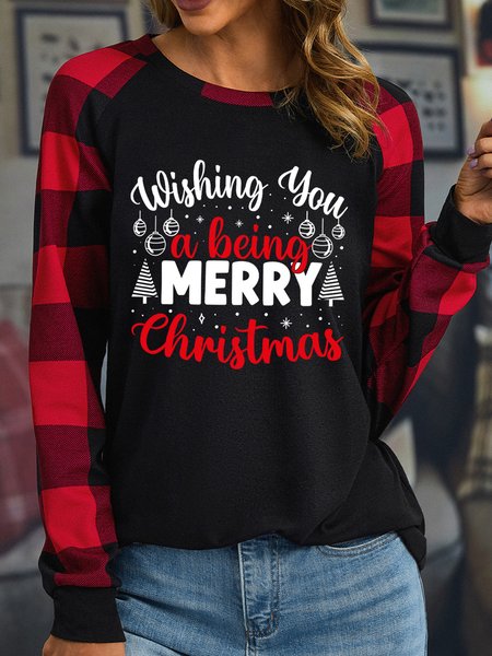 

Lilicloth X Manikvskhan Wishing You A Being Merry Christmas Women's Long Sleeve Buffalo Plaid T-Shirt, Black, Long sleeves