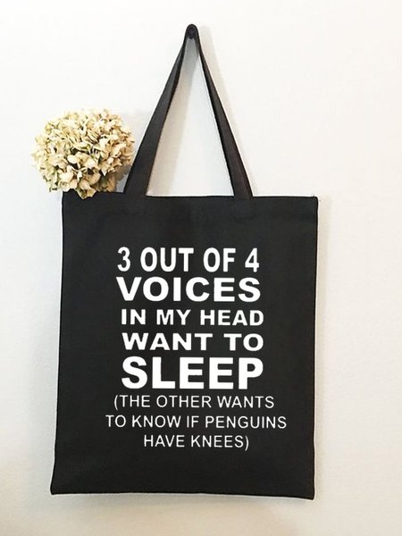 

3 Out Of 4 Voices In My Head Want To Sleep Funny Text Letter Shopping Tote, Black, Bags