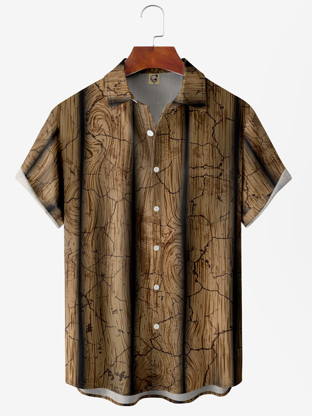 

wood texture Chest Pocket Short Sleeve Casual Shirt, Khaki, Men Shirts