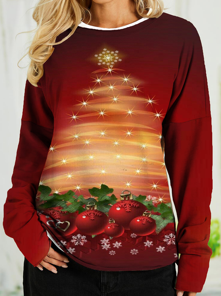 

Women Funny Christmas Tree Print Crew Neck Off Shoulder Sleeve Loose Sweatshirt, Red, Hoodies&Sweatshirts