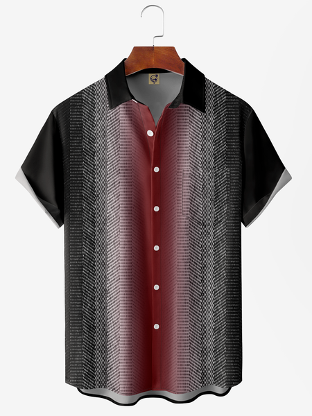 

Gradient Texture Chest Pocket Short Sleeve Casual Shirt, Black, Men Shirts