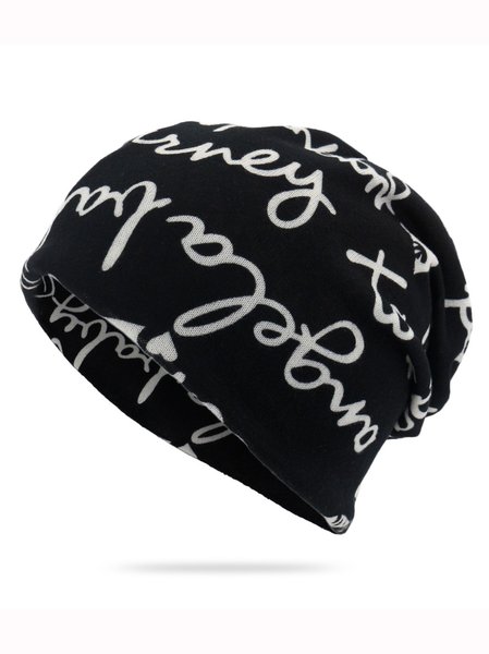 

Happy Printed Text Letter Beanie Hat, Black, Hats
