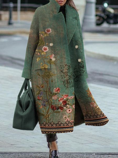 

Boho Shawl Collar Woolen Overcoat, Green, Trench Coats