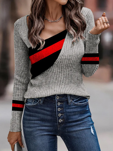 

Regular Fit Color Block Wool/Knitting Sweater, Gray, Sweaters