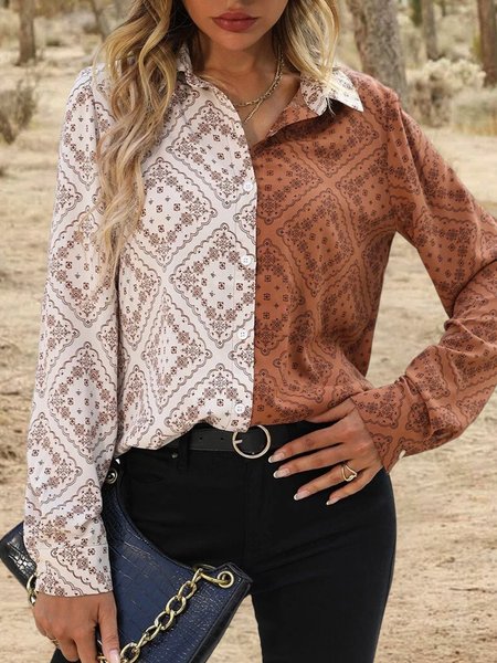 

Plain Loose Shirt Collar Blouse, Brown, Shirts & Blouses