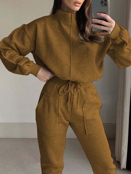 

Long sleeve Loose Casual Plain Sweatshirt, Yellow brown, Hoodies and Sweatshirts