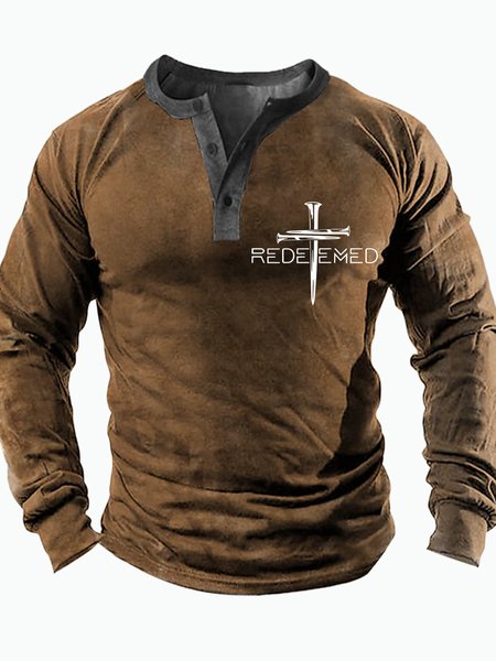 

Mens Redeemed Graphic Print Cotton Text Letters Regular Fit Sweatshirt, Khaki, Long Sleeves