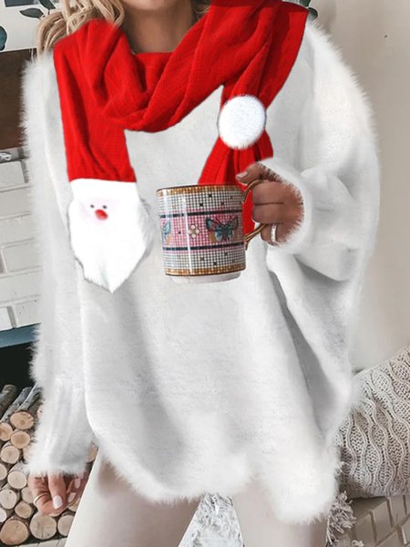 

Loose Casual Christmas Sweater, White, Sweaters