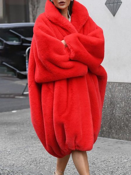 

Shawl Collar Loose Elegant Teddy Jacket, Red, Coats