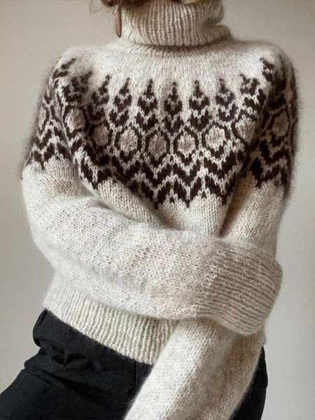 

Casual Geometric Regular Fit Turtleneck Sweater, Multicolor, Sweaters