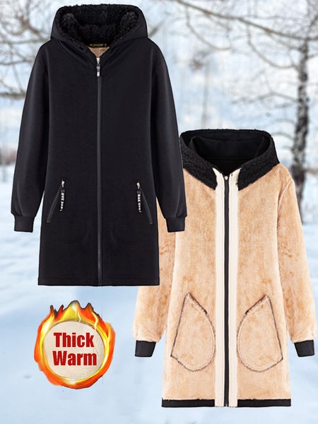 

Casual Fluff/Granular Fleece Fabric Teddy Jacket, Black, Coats