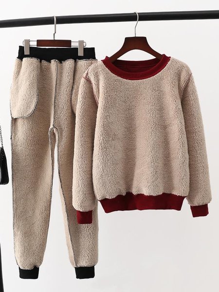 

Two-Piece Fleece Thermal Sweatshirt & Casual Pants, Black, Suit Set