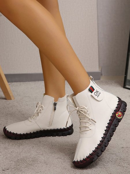 

Plus Size Casual Plain Zip Up Moccasin Boots, Off white, Boots