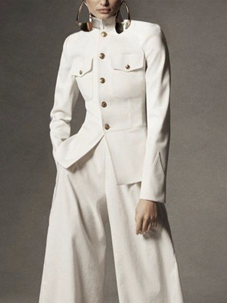 

Urban Stand Collar Plain Long Sleeve Jacket, White, Jackets