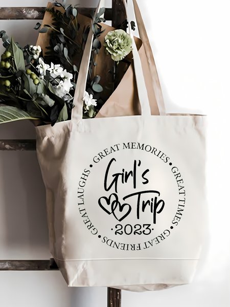 

Girls Trip 2023 Family Text Letter Shopping Tote Bag, White, Bags