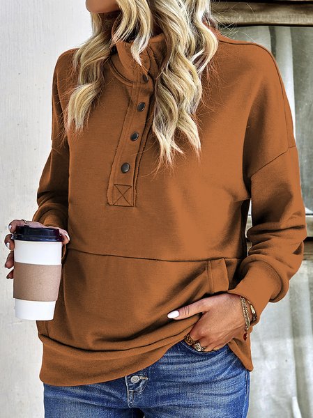 

Cotton-Blend Casual Plain Sweatshirt, Brown, Sweatshirts & Hoodies