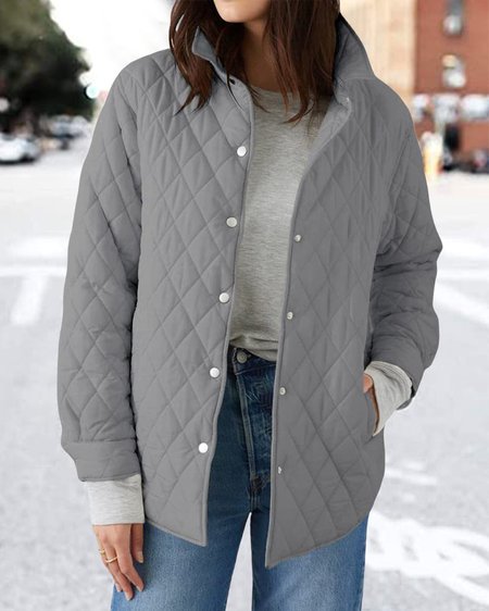 

Stand Collar Single Breasted Thermal Jacket, Gray, Coats