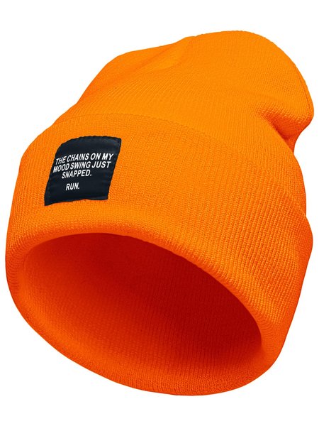 

The Chains On My Mood Just Snnaped Funny Text Letters Beanie Hat, Orange, Hats
