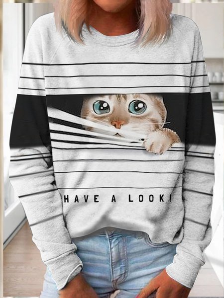 

Crew Neck Cat Casual Sweatshirt, Gray, Sweatshirts & Hoodies