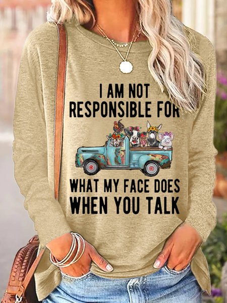 

I Am Not Responsible For What My Face Does When You Talk Women's Long Sleeve T-Shirt, Khaki, Long sleeves