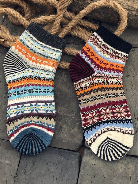 

Vintage Ethnic Stripe Pattern Socks, Gray, Socks
