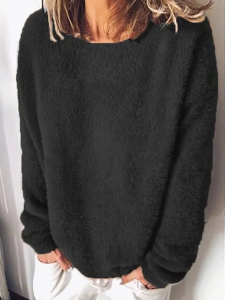 

Women' Winter Fluffy Cozy Basic Casual Long Sleeve Top, Black, Long sleeves