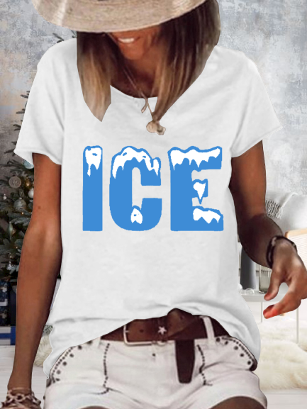 

Women Funny Ice Christmas Simple Cotton-Blend T-Shirt, White, T-shirts