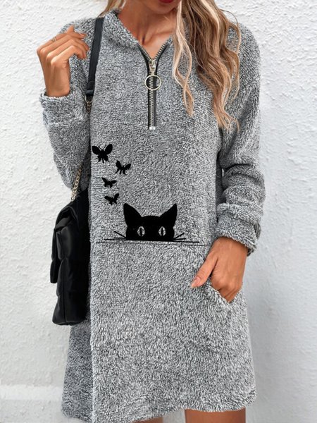 

Crew Neck Loose Casual Dress, Gray, Mini Dresses