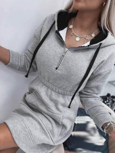 

Knit Regular Fit Casual Sweatshirt Dress, Gray, Dresses