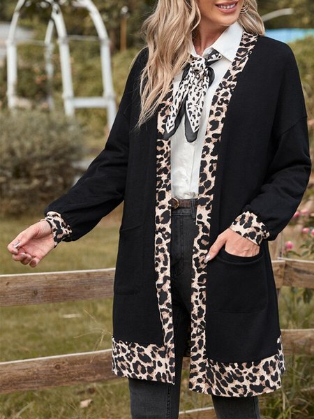 

Casual Leopard Color Block Coat, Black, Cardigans