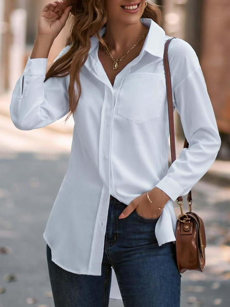 

Casual Shirt Collar White Pocket Lapel Button Blouse, Blouses & Shirts
