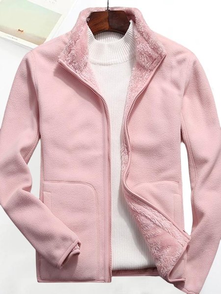 

Casual Plain Fleece Thermal Jacket, Pink, Coats