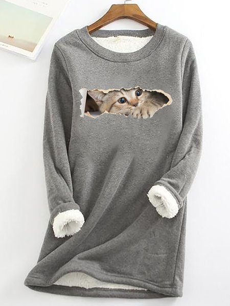 

Women Funny Cat Simple Warmth Fleece Sweatshirt, Deep gray, Hoodies&Sweatshirts