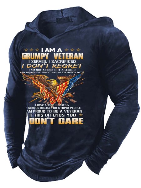

Men I Am A Grumpy Veteran I Don’t Care Hoodie Text Letters Sweatshirt, As picture, Hoodies&Sweatshirts