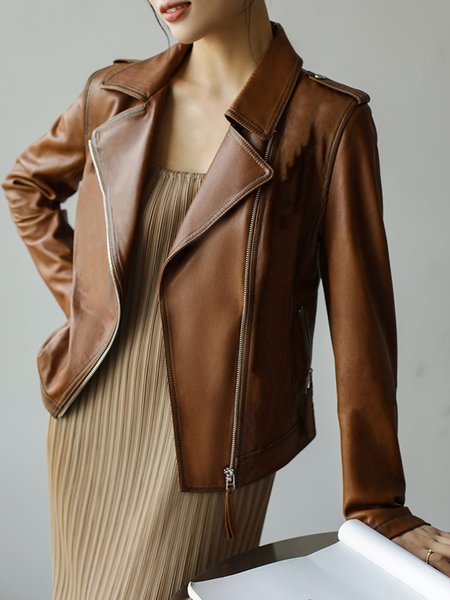 

Long sleeve Plain Urban Shawl Collar Jacket, Brown, Jackets