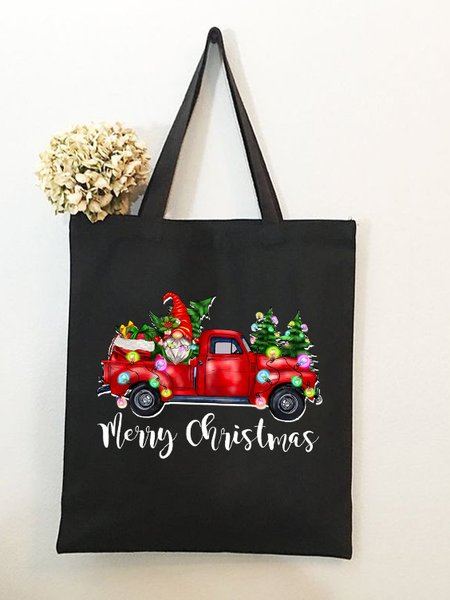 

Christmas Gnome Buffalo Plaid Graphic Print Merry Christmas Shopping Tote Bag, Black, Bags