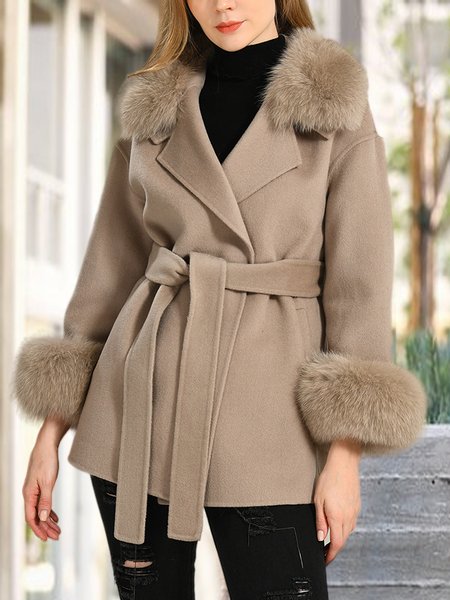 

Faux Fur Regular Fit Plain Overcoat, Gray, Trench Coats