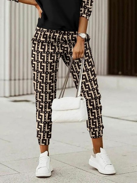

Loose Urban Casual Geometric Pants, Black, Pants