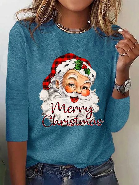 

Women Santa Claus Cotton-Blend Crew Neck Long sleeve Top, Green, Long sleeves