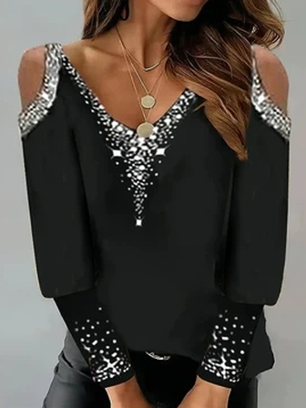 

Polka Dots Loose Casual Top, Black, Tops