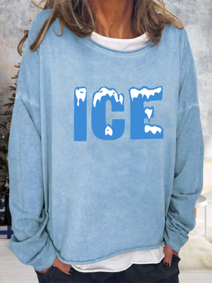

Women Funny Ice Christmas Loose Crew Neck Simple Sweatshirt, Light blue, Hoodies&Sweatshirts