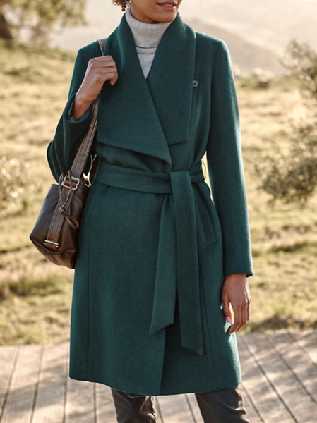 

Shawl Collar Plain Loose Casual Overcoat, Green, Clothing