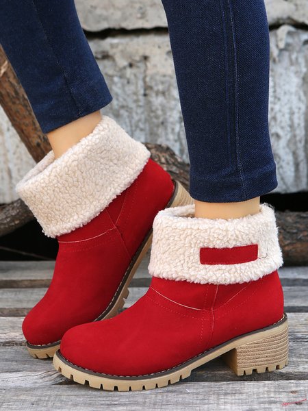 

Christmas Red Sherpa Chunky Heel Booties, Boots