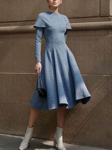 

Regular Fit Elegant Crew Neck Dress, Blue, Maxi Dresses