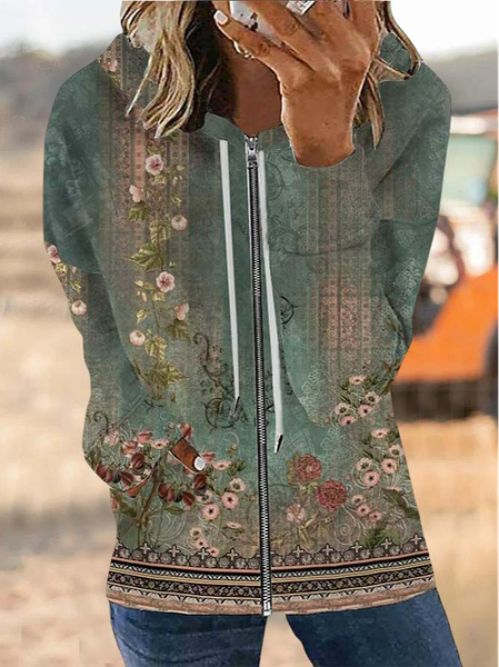 

Casual Ethnic Strapless Loose Jacket, Green, Jackets